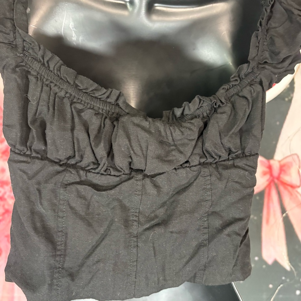 Princess Polly Black Puff-Sleeve Tie-Front Crop Top Sz 6 - Picture 7 of 12